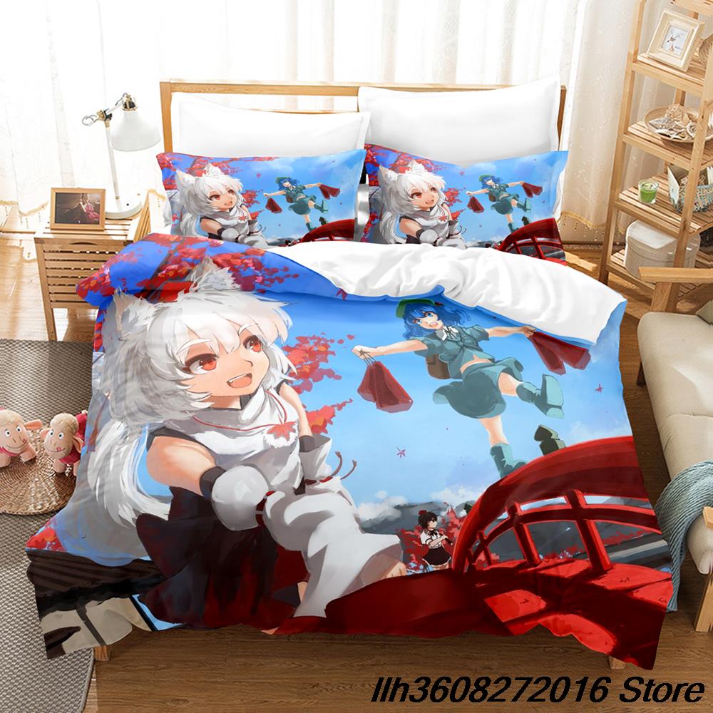 Comforter Kawaii Inubashiri Momiji Touhou Bedding Set Single Twin Full Queen King Size Bed Set Adult Kid Bedroom Three-Piece Suit Ani