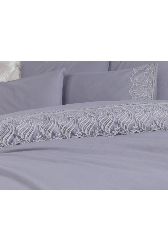 Wave-Bettbezug-Set, 6-teilig, Bettbezug 200 x 220, Bettlaken 240 x 260, Baumwollstoff, volle Größe, Doppelbettgröße, Grau