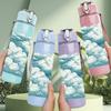 1PC Soft White Blue Cumulus Cloud Texture Print 750ml Color Plastic Sports Water Bottle Leakproof Flip Straw Lid Suitable for Sports Office Home Use