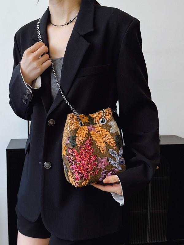 Borsa Busta in PVC Glitterata con Catena per Uso Quotidiano