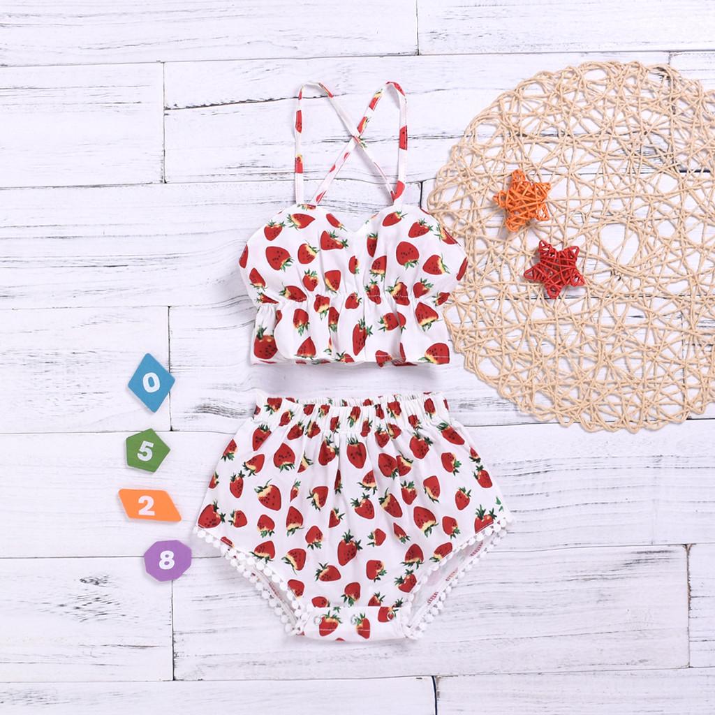 Buy Strawberry Printed Straps Tops+Pants Toddlers Infant Baby Kids