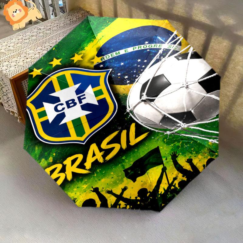 1 PC Automatic Folding Umbrella - Brazil National Football Team Pattern, Portable & Foldable Design with 8 Ribs, Christmas Birthday Gifts