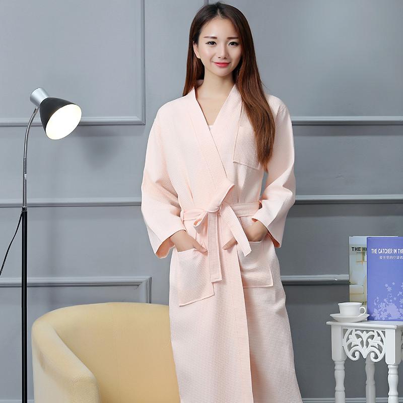 Hotel Cotton Waffle Weave Bathrobe With Embroidered Logo For Spa And Hospitality Use