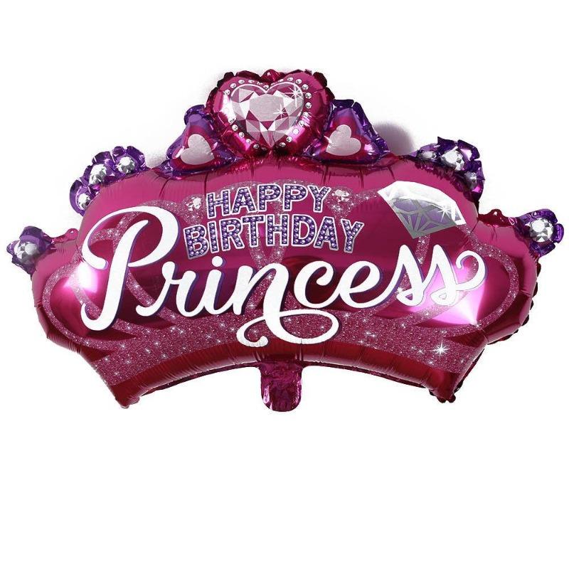 1Pc Hot Pink Crown Princess Birthday Party Decoration Supplies Round Foil Balloon