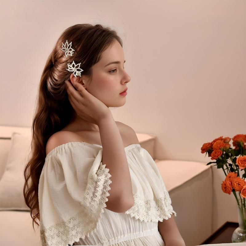Artificial Pearls Flower Hair Clip Side Pin for Women Girl Everyday Use Clip Barrette for Wedding and Festival