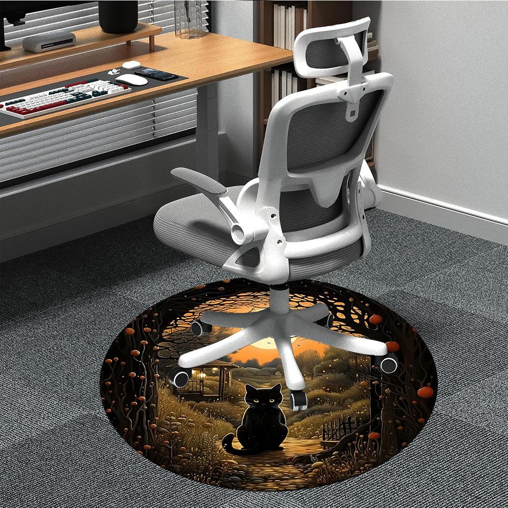 

1pc Black Cat Pathway Chair Carpet for Office Non-Slip, Machine Washable Rug for Office - Holiday DecorMachine Made yy251029058 80cm by 80cm