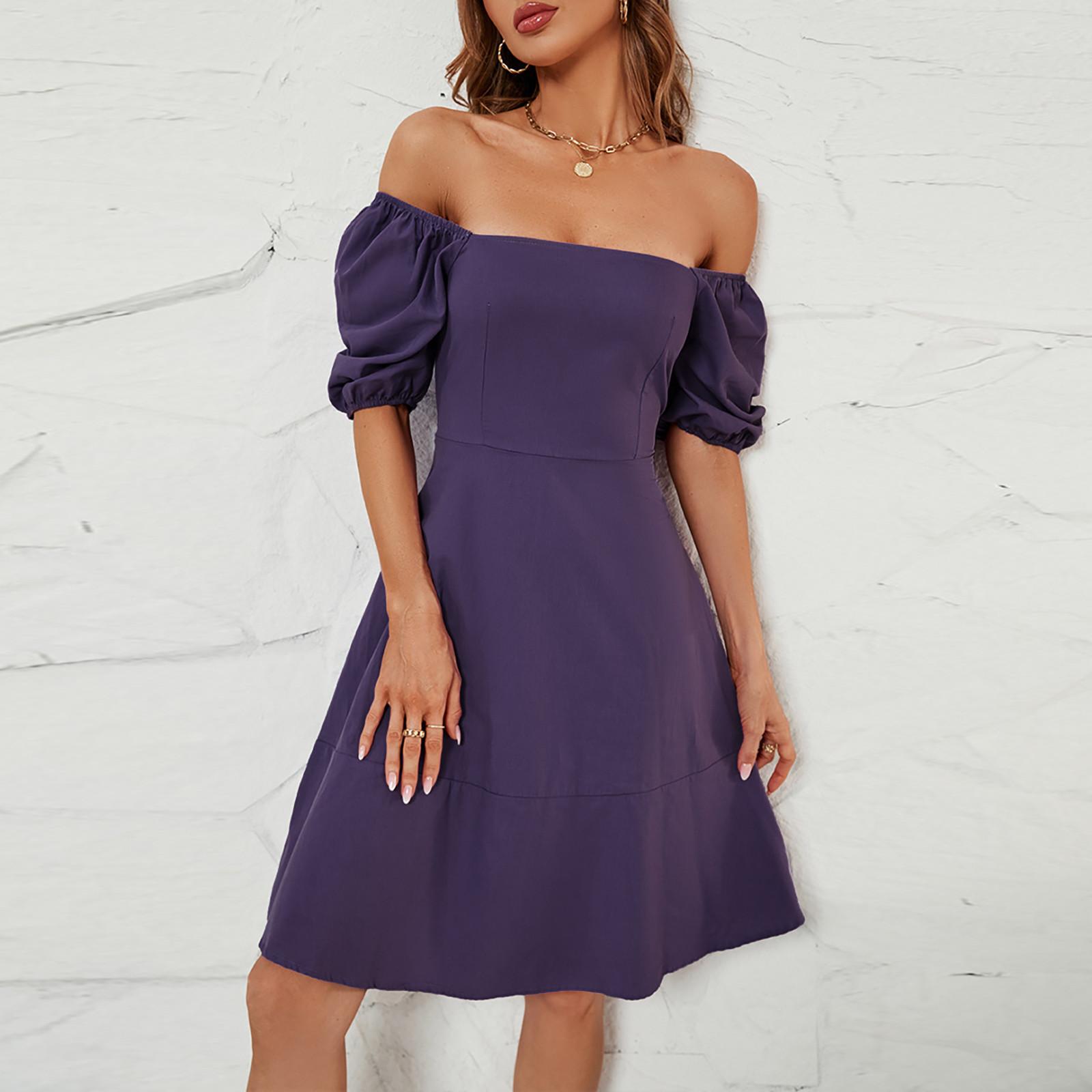 

Женские однотонные платья с квадратным вырезом и объемными рукавами XL фиолетовый