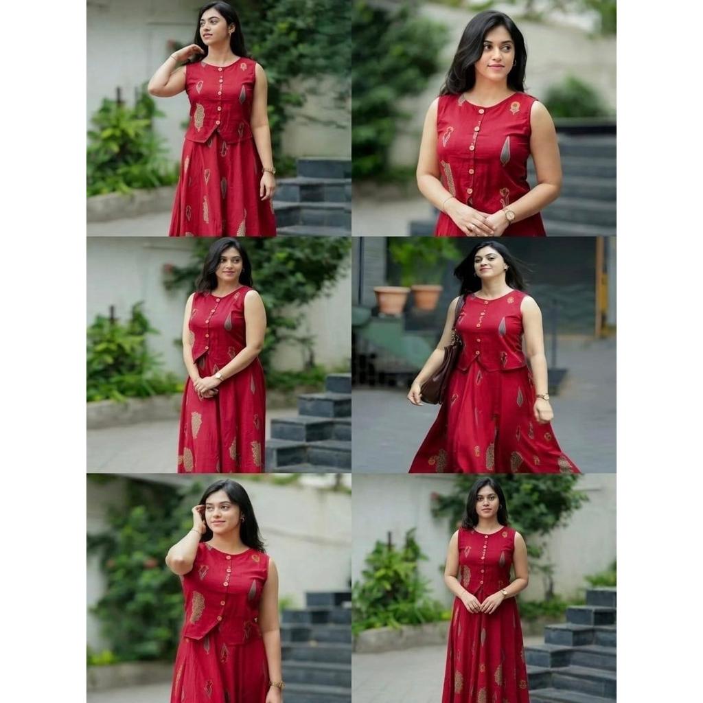 Women's Printed Cotton Top with Skirt Set Indian Bollywood Casual Wear Kurti Set