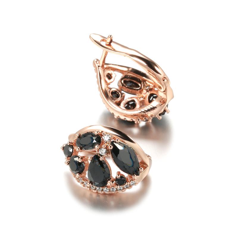 SIMJOO Rose Gold Earrings Fashion Classic Black Zircon Party Earrings
