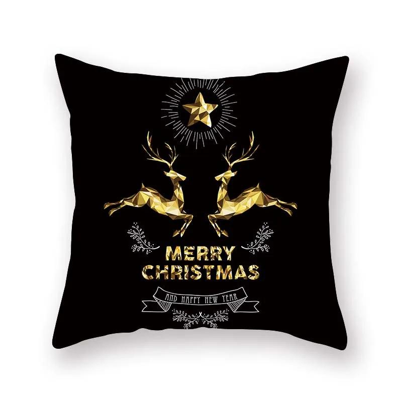 Christmas decoration cushion cover black gold elk print pillowcase sofa ornaments bedroom room home  holiday gift