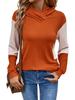 2025 Autumn Color Block Patchwork Knit Women's Hoodie with Hood