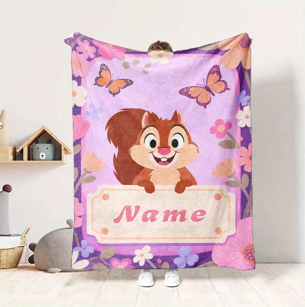 Custom Name Butterfly Garden Flannel Blanket Throw Blanket Soft Warm Sofa Bed Home Decor Unique Gift