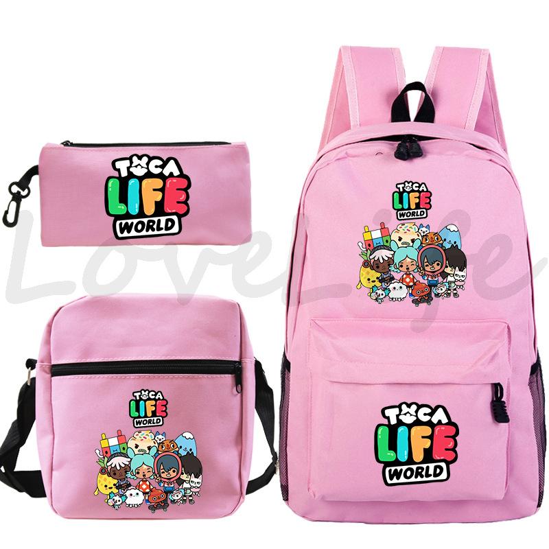 Cute Toka Life World Backpack 3-Piece Girl Cartoon School Bag Travel Bag Toka Boca Printed Book 3Pcs set