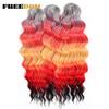 FREEDOM Synthetische Flecht-Haarverlängerungen Tief Gewellt 24 Zoll Lang Lockige Braids Haare Ombre Braun Regenbogen Twist Häkel-Haar