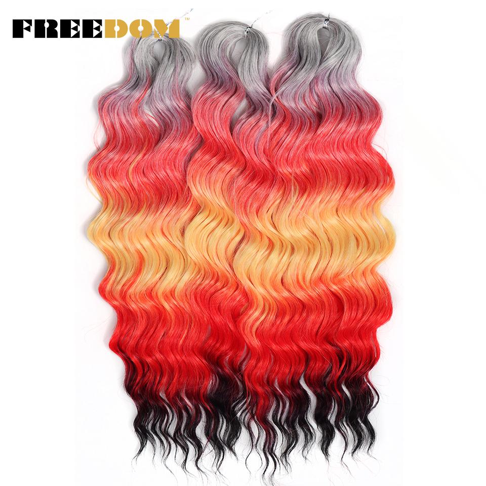 FREEDOM Synthetische Flecht-Haarverlängerungen Tief Gewellt 24 Zoll Lang Lockige Braids Haare Ombre Braun Regenbogen Twist Häkel-Haar