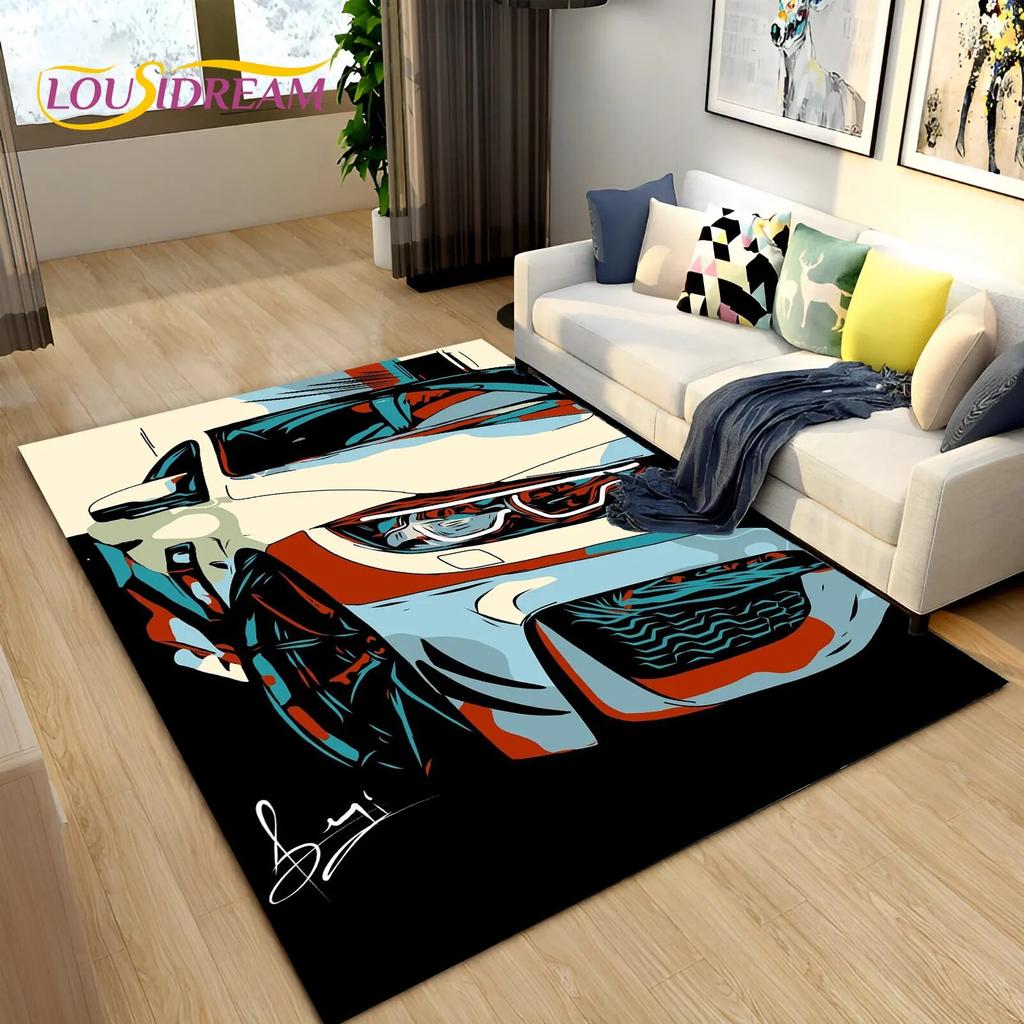 3D Racing Sports Car Soft Area Rug Large,Carpet Rug for Home Living Room Bedroom Sofa Doormat Decor,Kid Play Non-slip Floor Mat