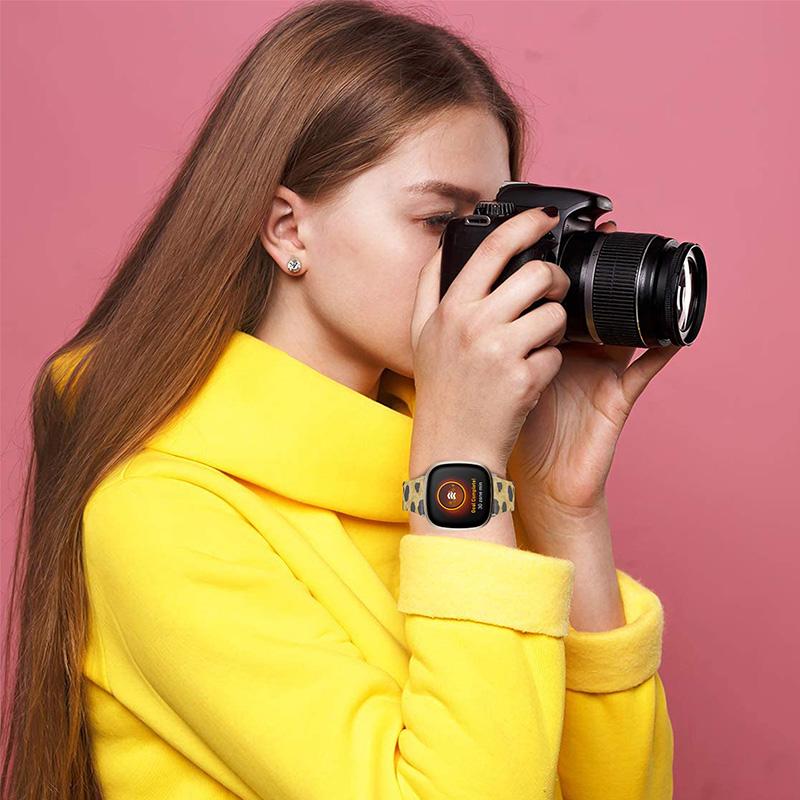 Genuine Cowhide Leather Leopard Texture Smart Watch Strap Adjustable Wristband for Fitbit Versa 3/Fitbit Sense