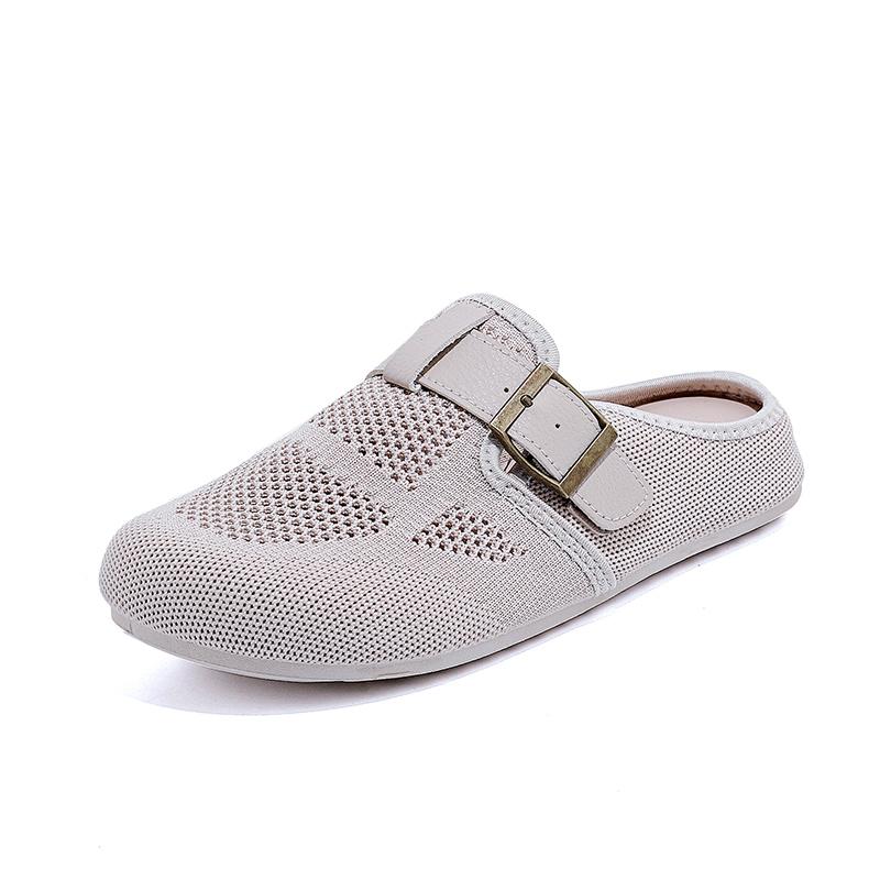 

Fashion Round Head Flat Sandals Summer New Bao Head Deep Mouth Mesh Cloth Breathable Metal Buckle Soft Sole Non-slip Slippers 40 хаки