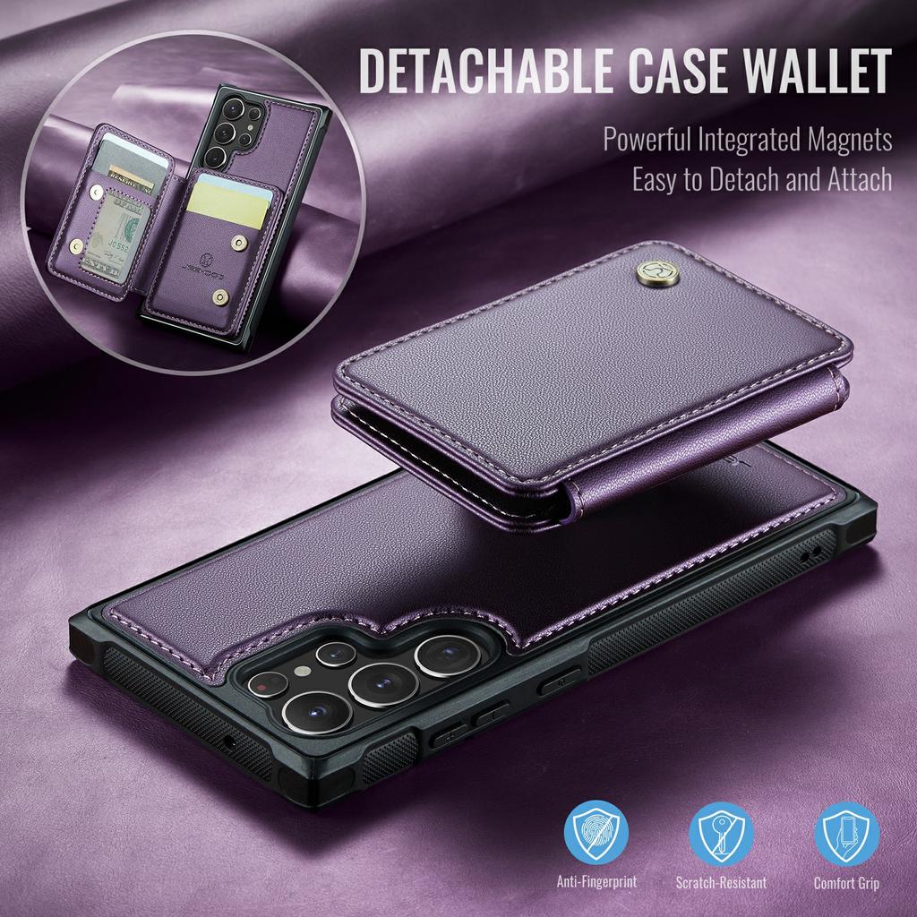 JEEHOOD J05 For Samsung Galaxy S23 Ultra Case Leather Mobile Cover with Detachable Magnetic Card Bag