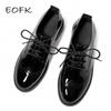 EOFK Autumn Spring Women Oxford Flats Shapes Brogue Leather Full Black Office Outsole Mole Female Ballet Derby Shoes Ladies