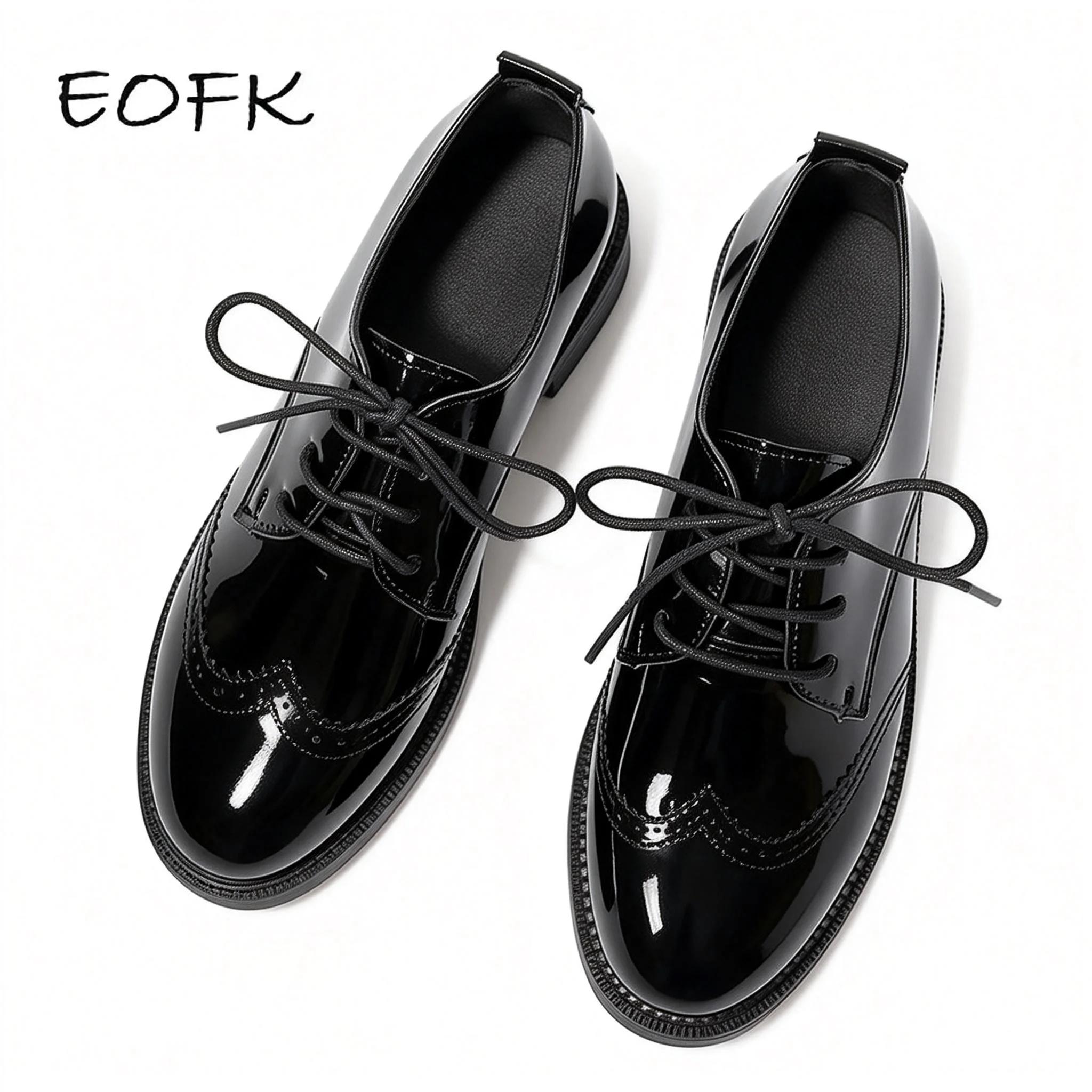 Women Black Oxford Flats Genuine Leather