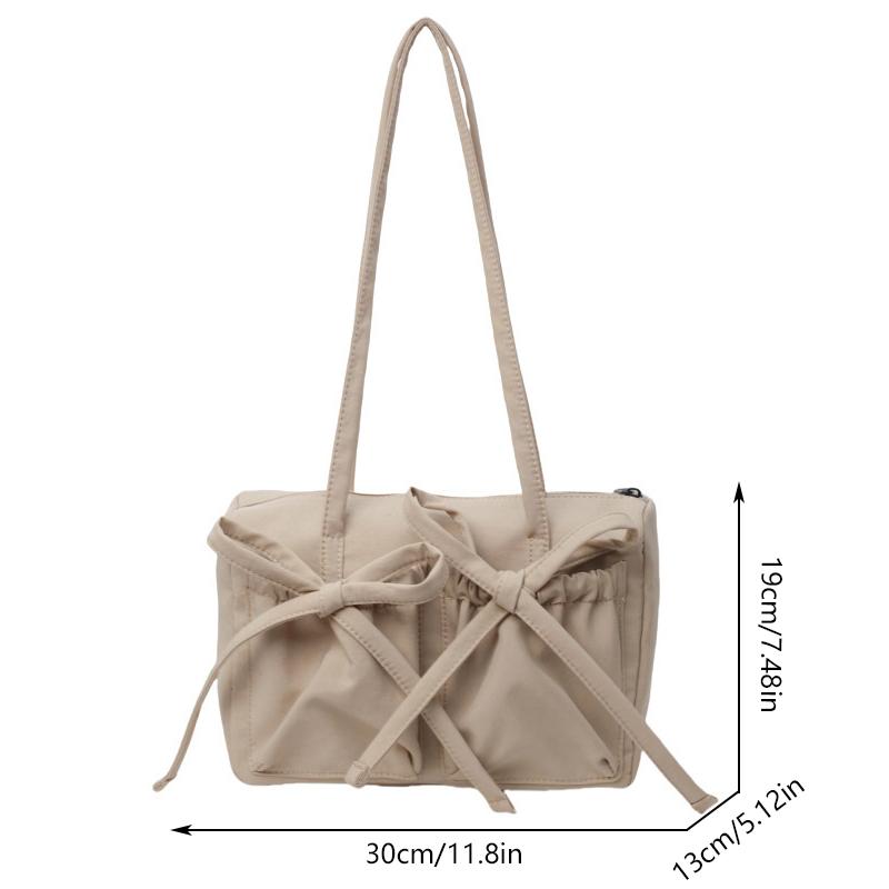 Double Strap Women's Armpit Bag Autumn Winter New Solid Color Bow Large Capacity Versatile Commuter Bag Fashion Shoulder Handbag
