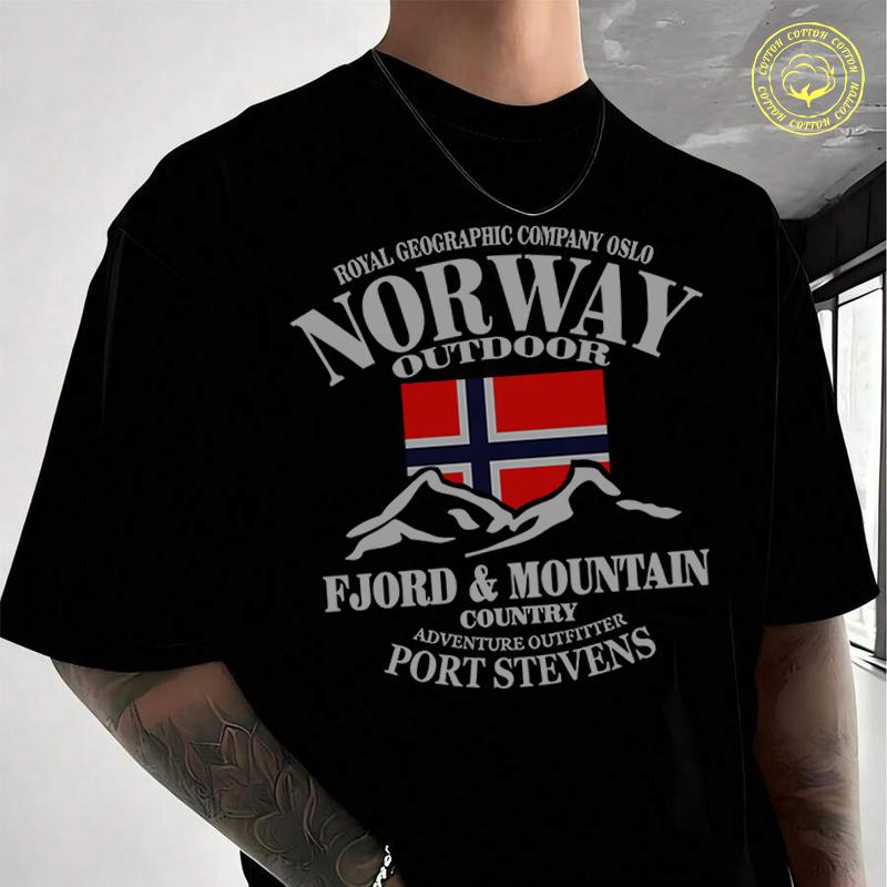 Men Clothing Of Norway Flag Fjord Mountain Moto T-Shirt Cotton Short Sleeve Summer Men Tees