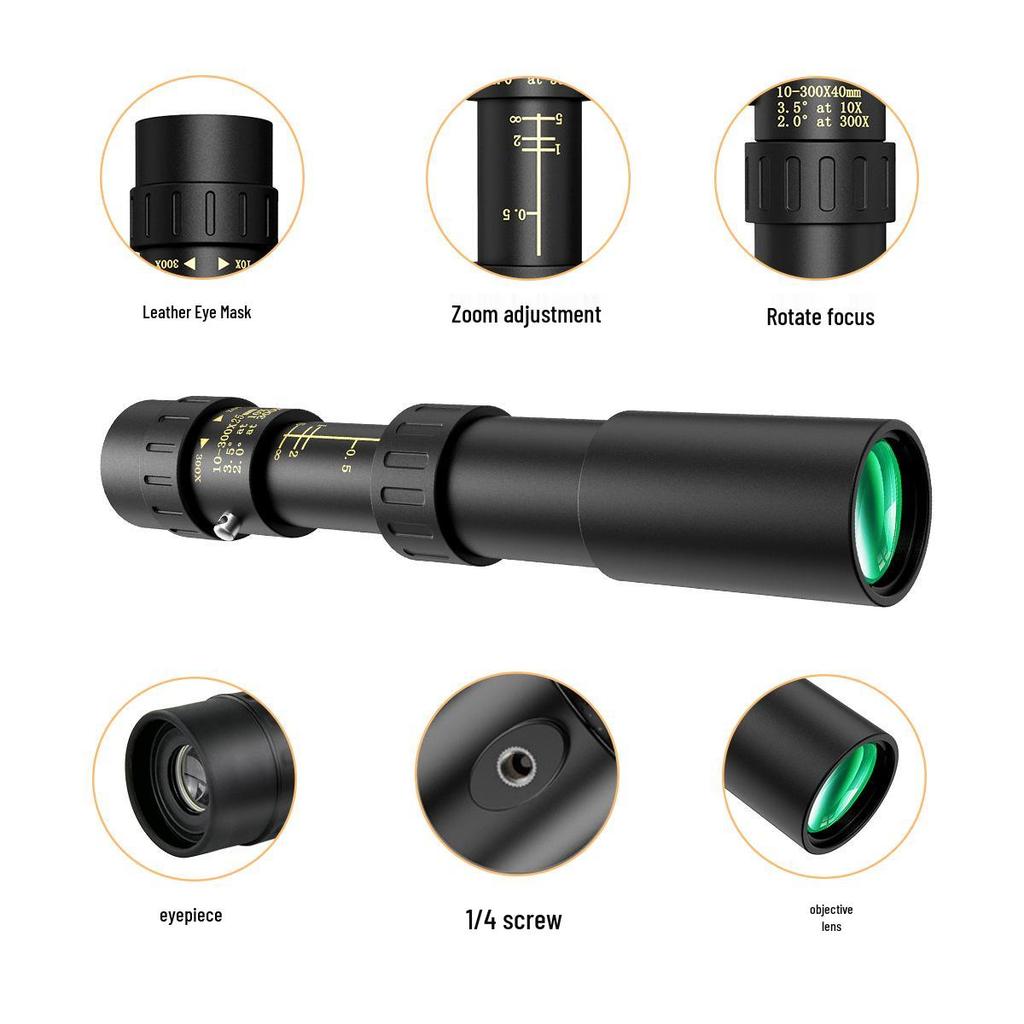 10-300x40 HD Variable Monocular: Night Vision Outdoor Metal Binoculars