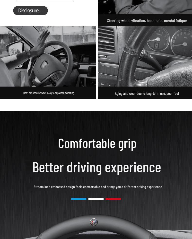 Women's Genuine Leather Steering Wheel Cover for Buick: Excelle, Envision, Regal, LaCrosse, Verano, Excelle GT, GL6, Encore, GL8.