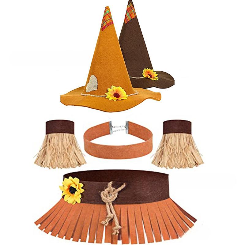 Felt Witch Hat Orgy Halloween Sunflower Hemp Rope Patch Felt Hat Witch Pointed Horn Hat Rice Straw Hat