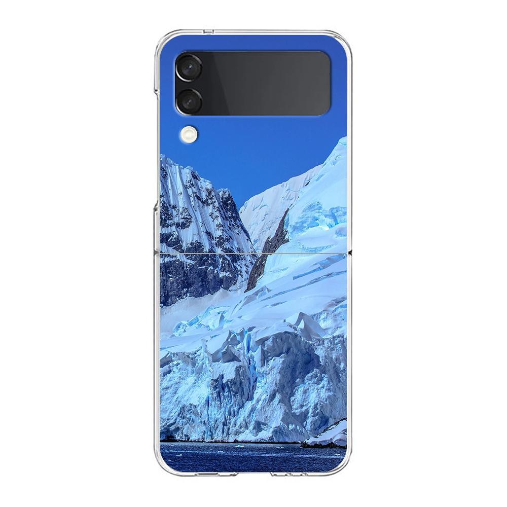 Transparent Phone Case For Samsung Galaxy Z Flip 3 4 5 6 7 Hard Folding PC Z Flip3 Flip4 Cover Antarctica snow scenery