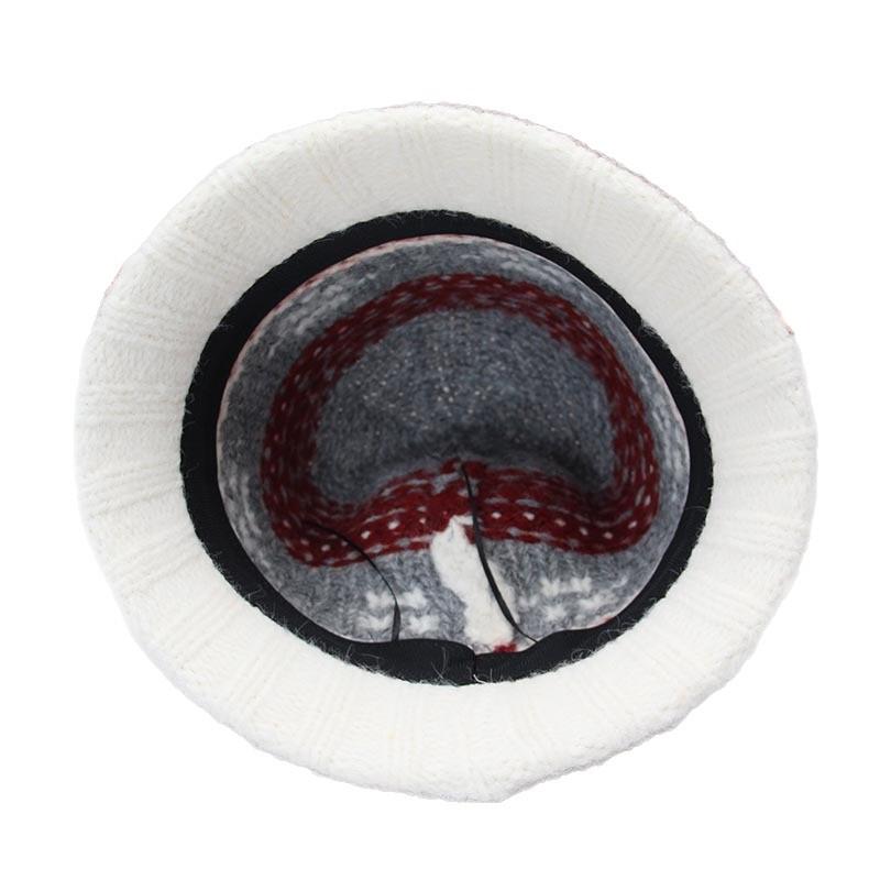 Vintage Fair Island jacquard knitted bucket hat women's autumn and winter thickened warm wool hat showing face small bucket hat
