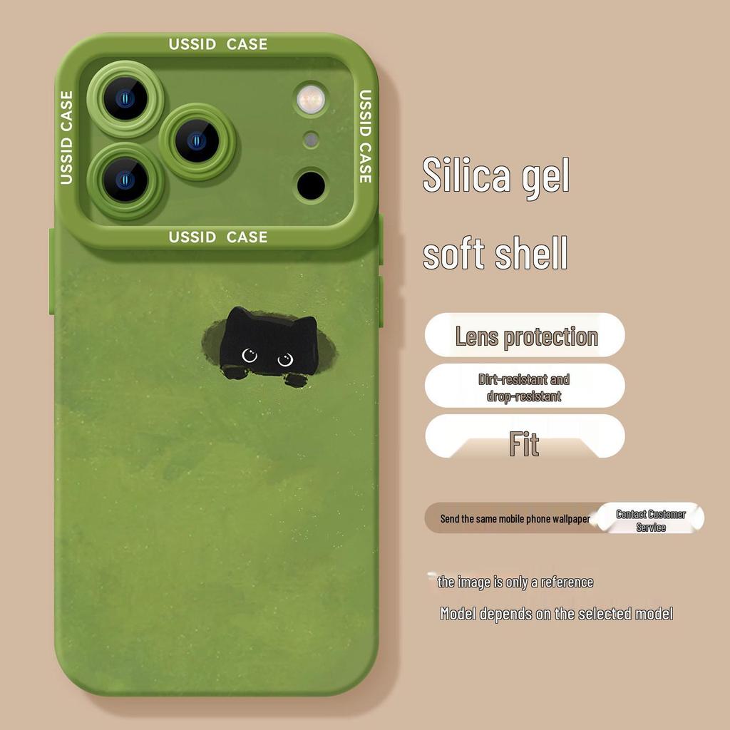 Green Silicone Spring Cat Phone Case with Lanyard, Compatible with iPhone 13, 14, 15, 16 Pro Max, and 17.