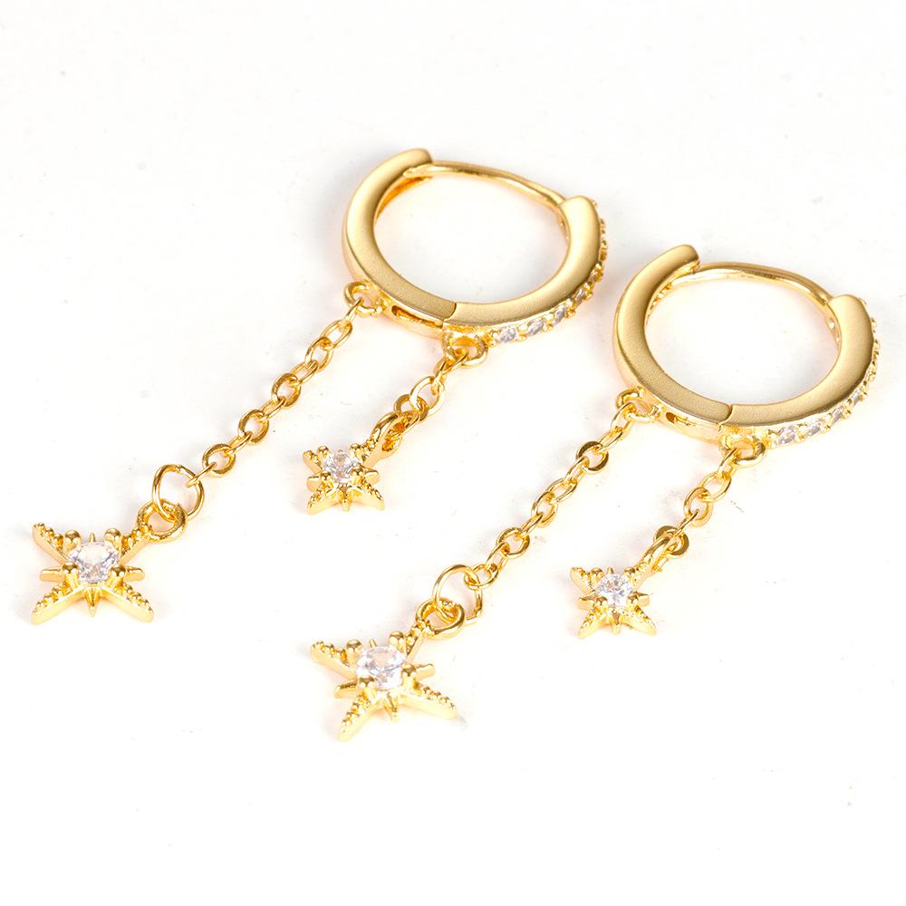 18k Asymmetrical Star And Moon Earrings, Trendy Zircon Lightning Studs, Hoops, And Drop Earrings For Women