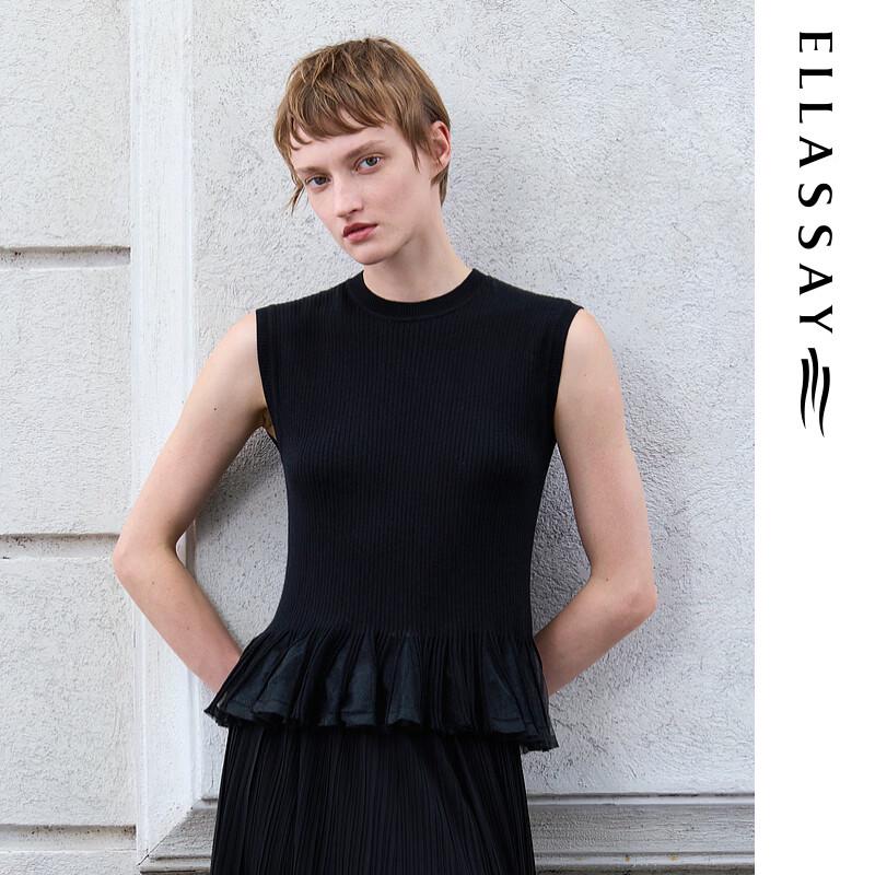ELLASSAY Women's Ruffle Sleeveless Wool Knit Top