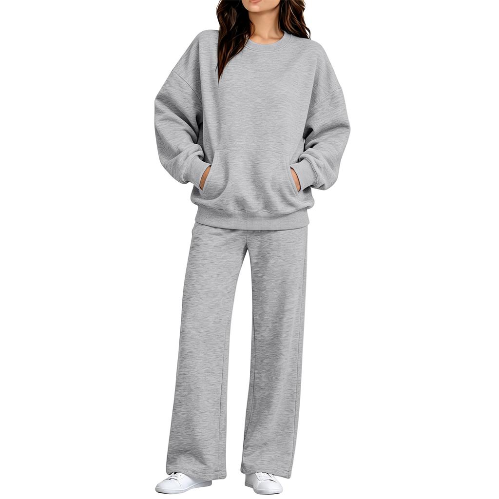 Women's Casual Neck Sweatshirt and Pants Set with Pockets for Fall Winter
