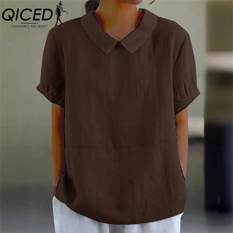 QICED Dámská móda Ležérní jednobarevný potisk Halenky a košile POLO s krátkým rukávem a výstřihem