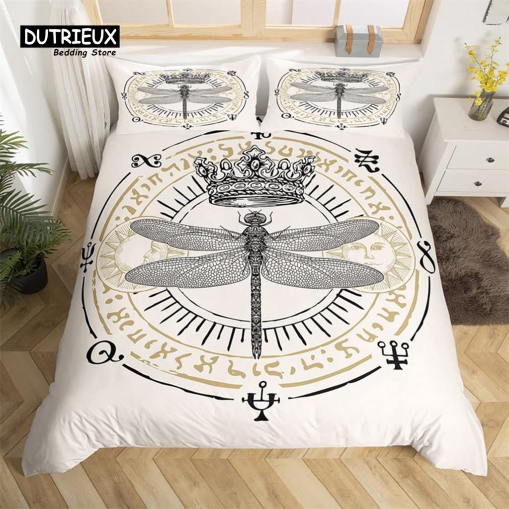 Breathable Trendy King Queen Dragonfly Size Chic Animal Polyester Bohemia Mandala Flowers Bed Comforter