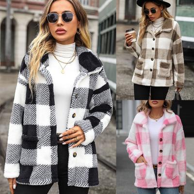 Fashion Autumn and Winter Women's Lapel Long-sleeved Mid-length Plaid Single-breasted Double-sided Velvet Casual Jacket