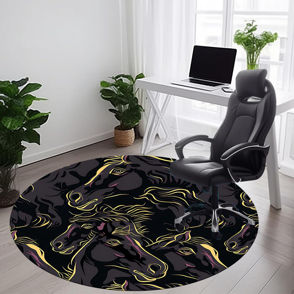 1PCHorse Pattern Office Round Area Rug,  Mat Suitable For Office, Under Office Chairs Bedroom Living Room Home Decor, Room Deco