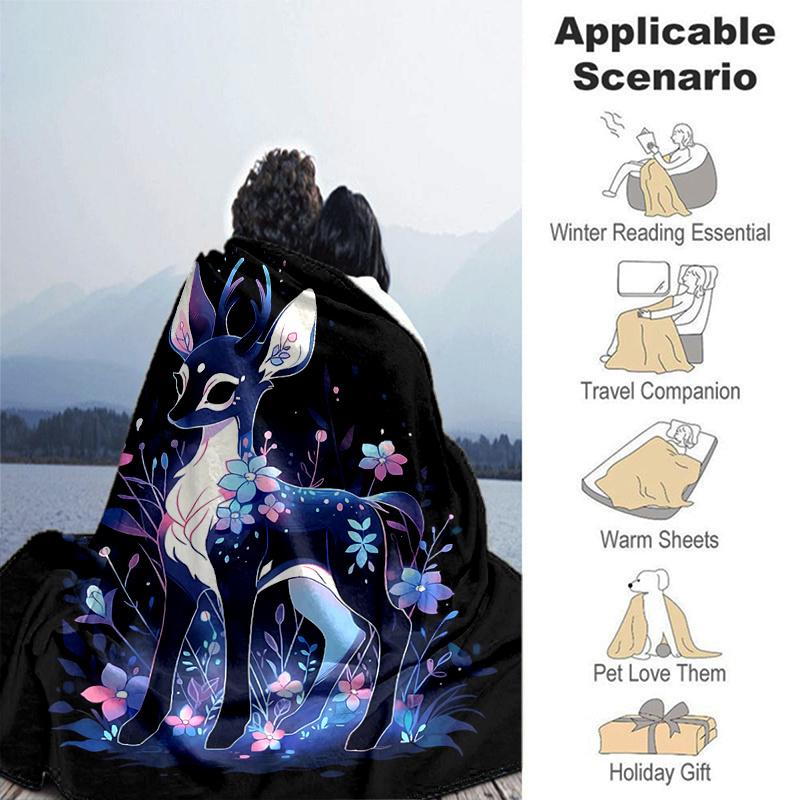 1pc Sika Deer Blanket  Soft Throw for Home Decor, Gift Idea, Living Room, Travel, Camping