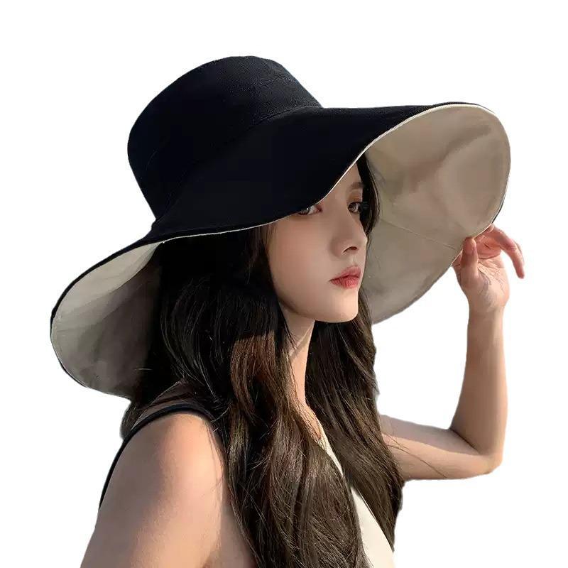 Korean-Japanese Style Women's Summer Sun Hat - Double-Sided, Extra Wide Brim (14cm), Travel & Sunscreen Protection