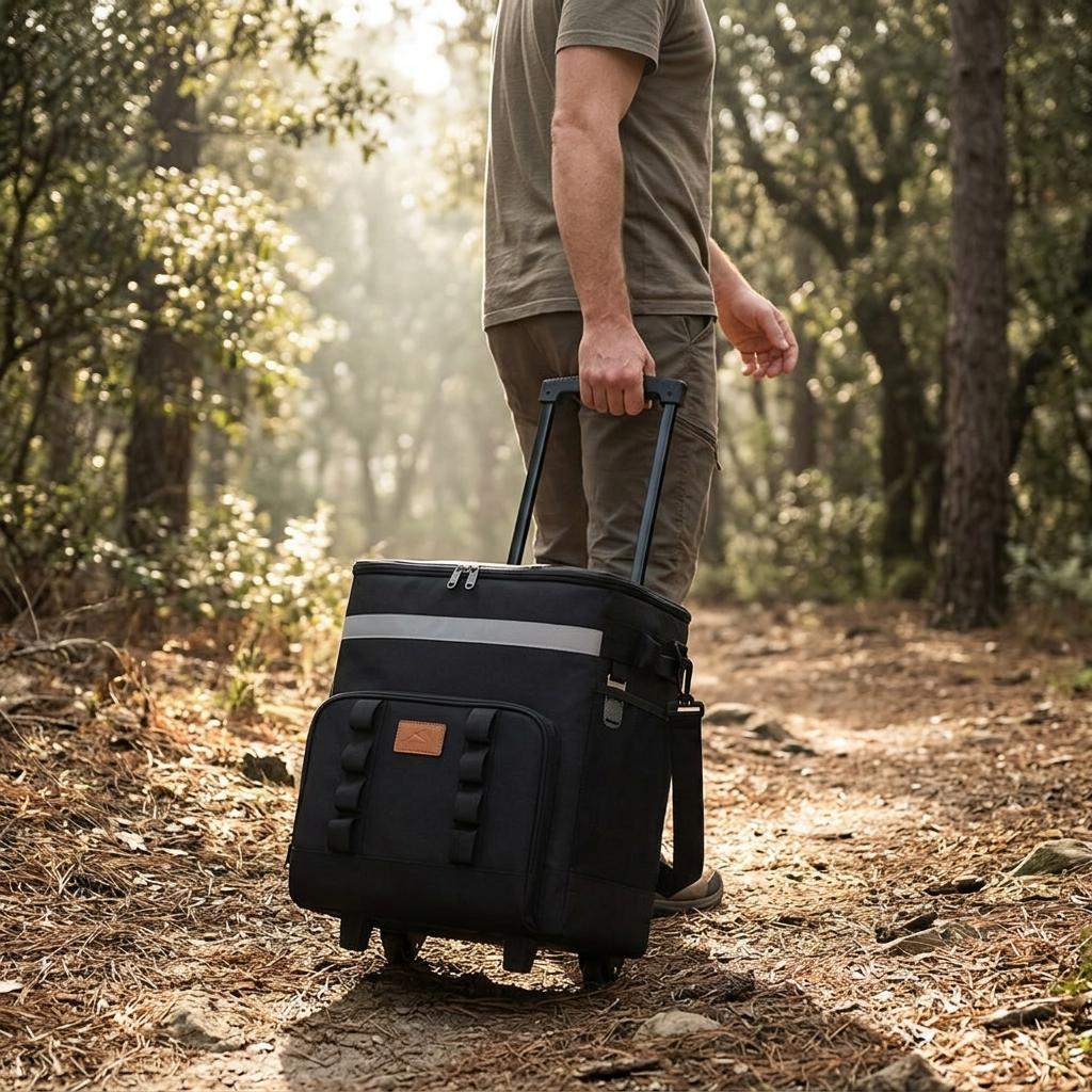 35L Large Capacity Insulated Cooler Bag with Wheels for Outdoor Picnics and Fishing Blue
