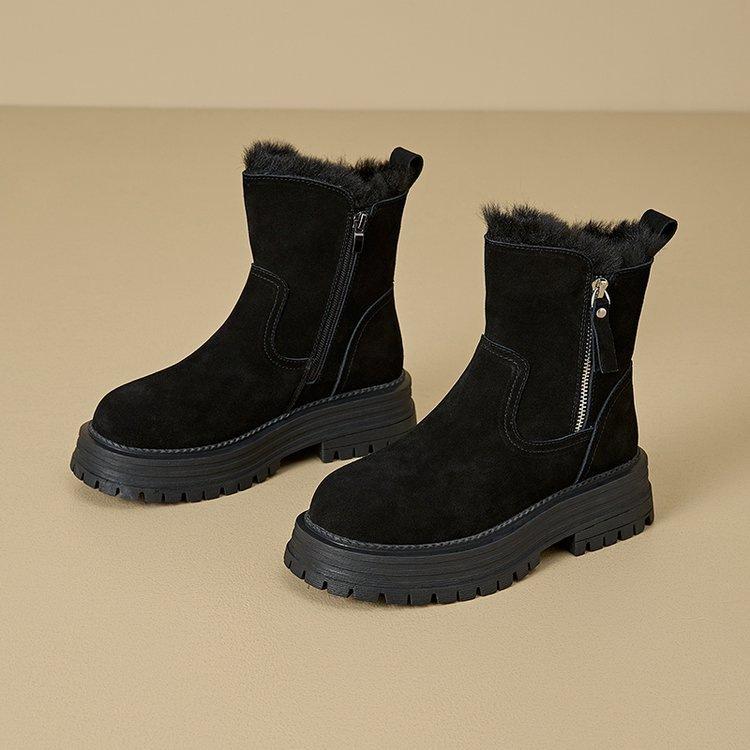 Internet celebrities thick-soled heightening snow boots women's 2025 new winter piled thickened warm Northeast cotton boots Martin boots