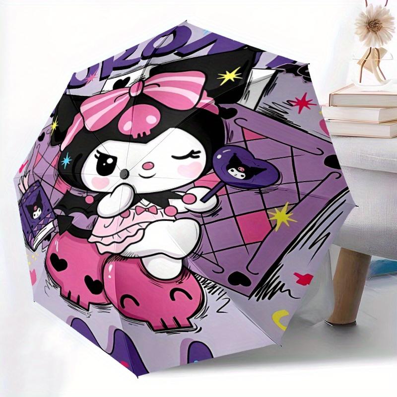 Pretty Kuromi Automatic Folding Umbrella - 3 Folding Design, Vivid Cartoon Pattern, Suitable for Outdoor Activities, A Gift for Fans In All Seasons.Y0