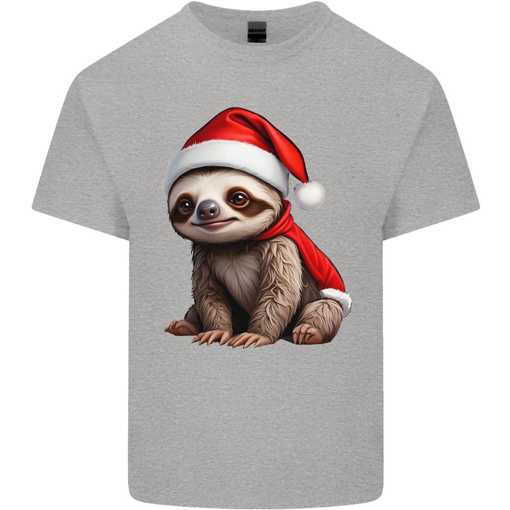 A Cute Christmas Sloth With Xmas Hat on Unisexs Light Cotton TShirt