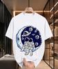 2026 New Arrival Pure Cotton Tshirt Two Astronauts Sitting On Crescent Moon Space Planet Print Crew Neck Unisex Casual Short Sleev