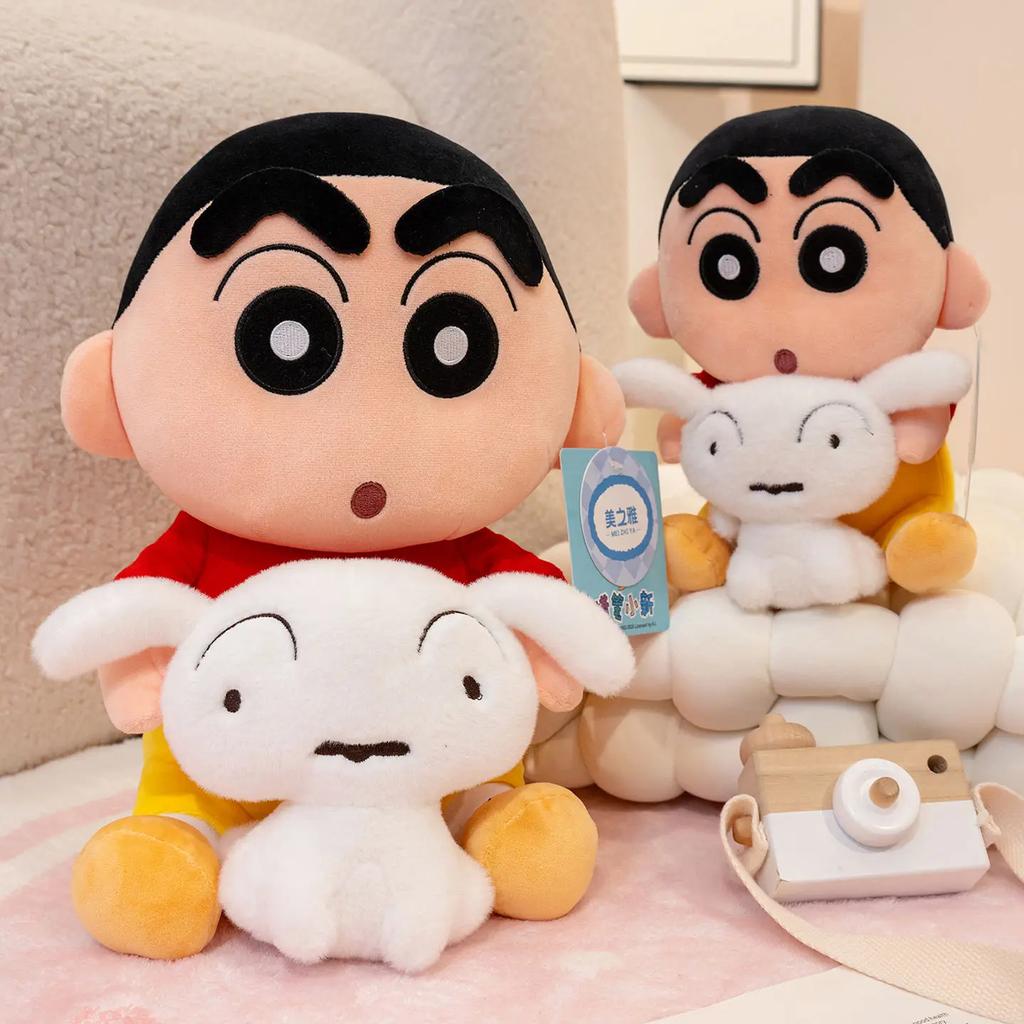 With Tag Cute Crayon Shin-chan Hold Shiro Plushies Cartoon Anime Sleeping Doll Soft Cuddly Pillow Birthday Gifts Girl