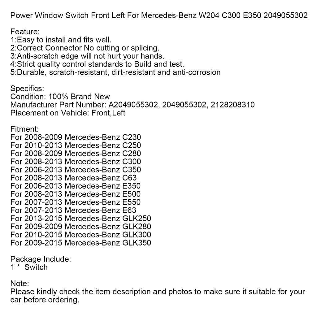 Elektrischer Fensterheber Schalter Vorne Links Für Mercedes-Benz W204 C300 E350 2049055302