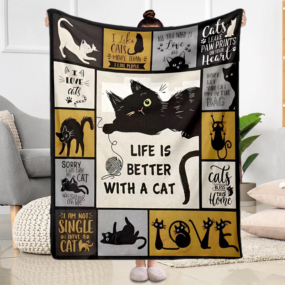 Cats In A Garden Flannel Blanket,Lightweight,Office Blanket,Sofa Blanket,Comfortable Blanket
